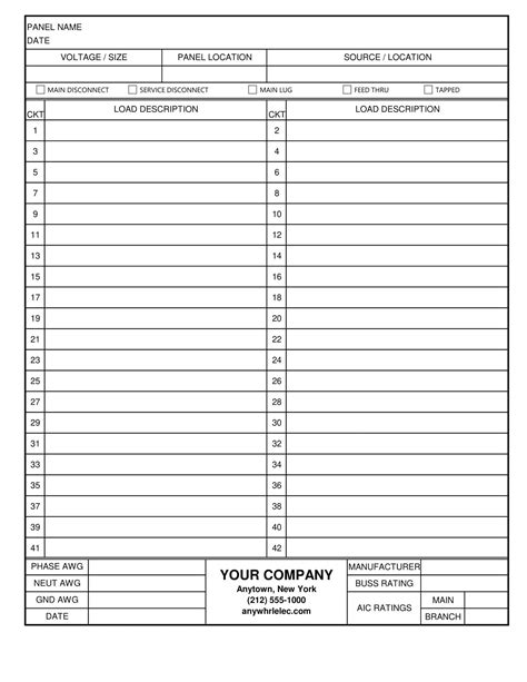 electrical panel box list template|30 space panel schedule template.